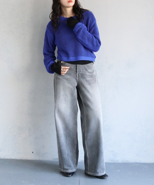 cheriella(シェリエラ)の「【Avvenente】メッシュニットシアートップスSET(ニット/セーター・レディース・アイボリー/ブラック系2/ブルー/ブラック系1・M)」の15枚目の写真