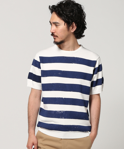 EDIFICE（エディフィス）の「◇PRINTボーダー ショートスリーブ ニット（ニット/セーター・メンズ・ブルー系その他/グリーン/レッド/ブラック・48/46/44）」の3枚目の写真