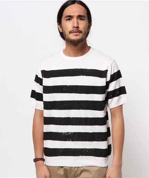 EDIFICE（エディフィス）の「◇PRINTボーダー ショートスリーブ ニット（ニット/セーター・メンズ・ブルー系その他/グリーン/レッド/ブラック・48/46/44）」の8枚目の写真