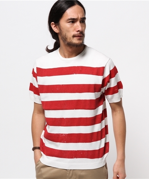 EDIFICE（エディフィス）の「◇PRINTボーダー ショートスリーブ ニット（ニット/セーター・メンズ・ブルー系その他/グリーン/レッド/ブラック・48/46/44）」の7枚目の写真