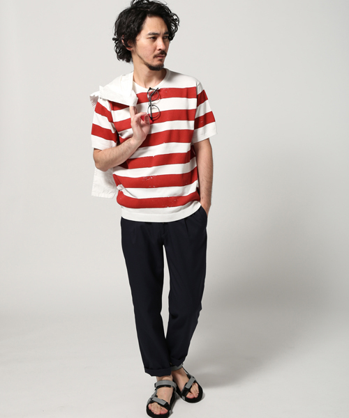 EDIFICE（エディフィス）の「◇PRINTボーダー ショートスリーブ ニット（ニット/セーター・メンズ・ブルー系その他/グリーン/レッド/ブラック・48/46/44）」の16枚目の写真