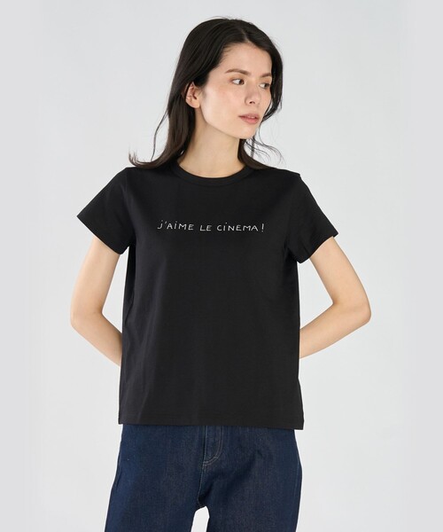 agnes b.(アニエスベー)の「メッセージ プリント コットン 半袖 Tシャツ "J'aime le cinema!"(Tシャツ/カットソー・レディース・ブラック・1/2/3)」の2枚目の写真