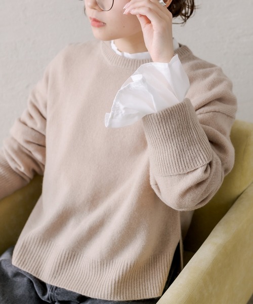 PUAL CE CIN（ピュアルセシン）の「ウール100ショート丈ニットプルオーバー（ニット/セーター・レディース・ブルー/グレー/ベージュ/オレンジ/ブラック・FREE）」の20枚目の写真