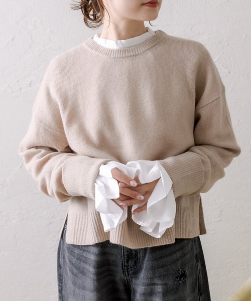 PUAL CE CIN（ピュアルセシン）の「ウール100ショート丈ニットプルオーバー（ニット/セーター・レディース・ブルー/グレー/ベージュ/オレンジ/ブラック・FREE）」の21枚目の写真