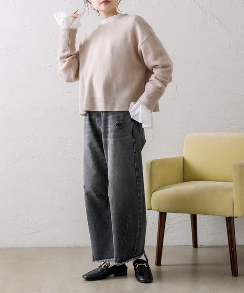 PUAL CE CIN（ピュアルセシン）の「ウール100ショート丈ニットプルオーバー（ニット/セーター・レディース・ブルー/グレー/ベージュ/オレンジ/ブラック・FREE）」の22枚目の写真