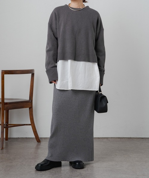 PUAL CE CIN（ピュアルセシン）の「ウール100ショート丈ニットプルオーバー（ニット/セーター・レディース・ブルー/グレー/ベージュ/オレンジ/ブラック・FREE）」の14枚目の写真