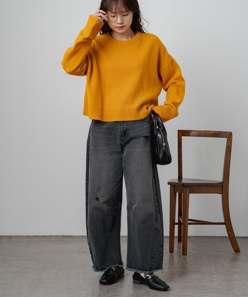 PUAL CE CIN（ピュアルセシン）の「ウール100ショート丈ニットプルオーバー（ニット/セーター・レディース・ブルー/グレー/ベージュ/オレンジ/ブラック・FREE）」の9枚目の写真