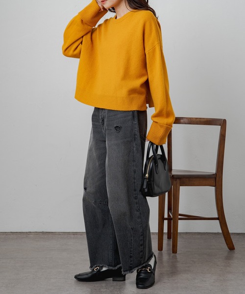 PUAL CE CIN（ピュアルセシン）の「ウール100ショート丈ニットプルオーバー（ニット/セーター・レディース・ブルー/グレー/ベージュ/オレンジ/ブラック・FREE）」の11枚目の写真