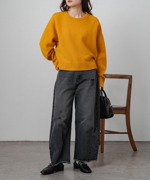 PUAL CE CIN（ピュアルセシン）の「ウール100ショート丈ニットプルオーバー（ニット/セーター・レディース・ブルー/グレー/ベージュ/オレンジ/ブラック・FREE）」の10枚目の写真