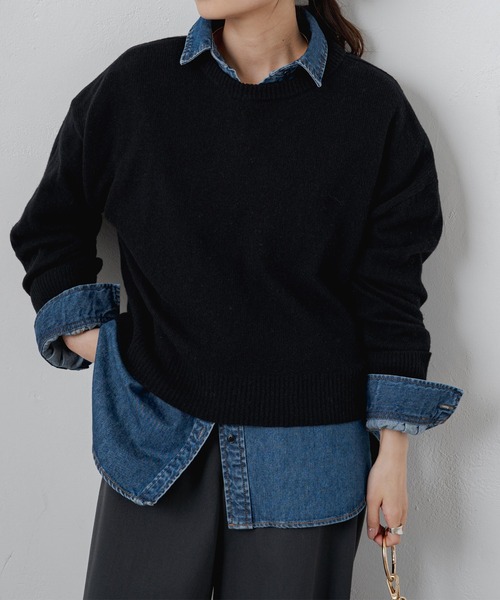 PUAL CE CIN（ピュアルセシン）の「ウール100ショート丈ニットプルオーバー（ニット/セーター・レディース・ブルー/グレー/ベージュ/オレンジ/ブラック・FREE）」の17枚目の写真