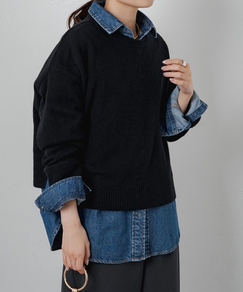 PUAL CE CIN（ピュアルセシン）の「ウール100ショート丈ニットプルオーバー（ニット/セーター・レディース・ブルー/グレー/ベージュ/オレンジ/ブラック・FREE）」の18枚目の写真