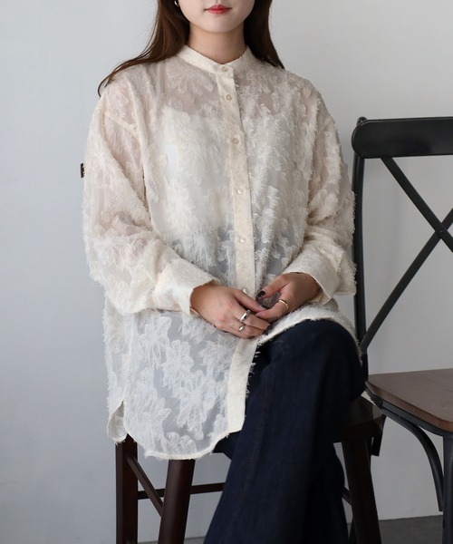 Riberry（リベリー）の「ジャガードフリンジシアーシャツ（シャツ/ブラウス・レディース・アイボリー/ブラック/ネイビー・FREE）」の2枚目の写真