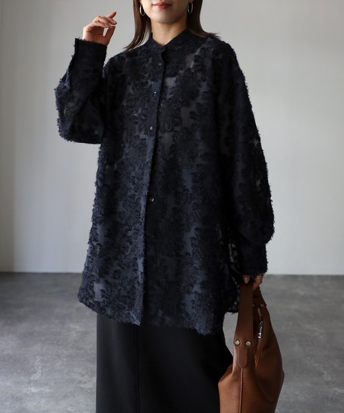 Riberry（リベリー）の「ジャガードフリンジシアーシャツ（シャツ/ブラウス・レディース・アイボリー/ブラック/ネイビー・FREE）」の7枚目の写真