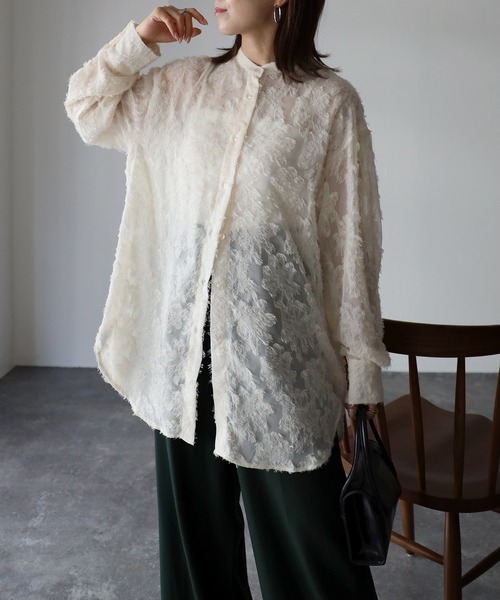 Riberry（リベリー）の「ジャガードフリンジシアーシャツ（シャツ/ブラウス・レディース・アイボリー/ブラック/ネイビー・FREE）」の15枚目の写真