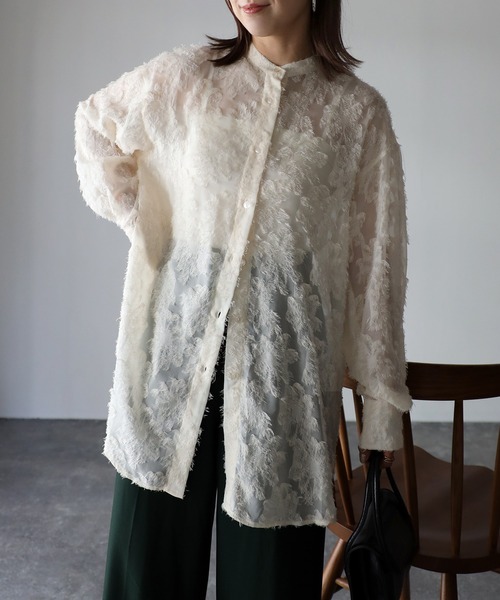 Riberry（リベリー）の「ジャガードフリンジシアーシャツ（シャツ/ブラウス・レディース・アイボリー/ブラック/ネイビー・FREE）」の16枚目の写真