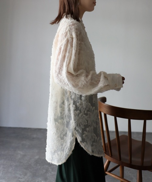 Riberry（リベリー）の「ジャガードフリンジシアーシャツ（シャツ/ブラウス・レディース・アイボリー/ブラック/ネイビー・FREE）」の21枚目の写真