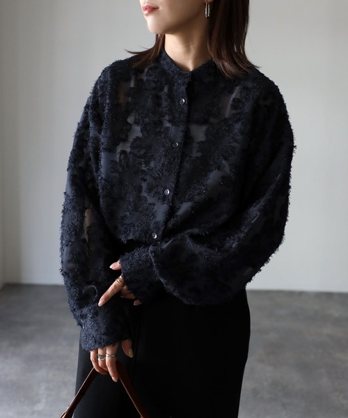 Riberry（リベリー）の「ジャガードフリンジシアーシャツ（シャツ/ブラウス・レディース・アイボリー/ブラック/ネイビー・FREE）」の10枚目の写真