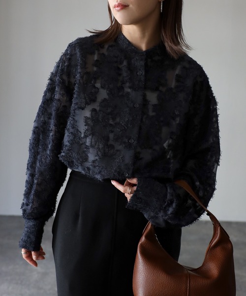 Riberry（リベリー）の「ジャガードフリンジシアーシャツ（シャツ/ブラウス・レディース・アイボリー/ブラック/ネイビー・FREE）」の11枚目の写真