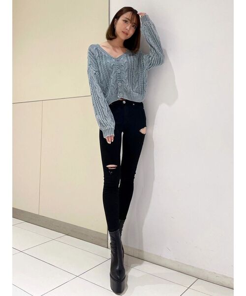 GYDA(ジェイダ)の「2WAYメッシュスリーブブリーチニットトップス(ニット/セーター・レディース・ネイビー/ベージュ/オリーブ・FREE)」の5枚目の写真