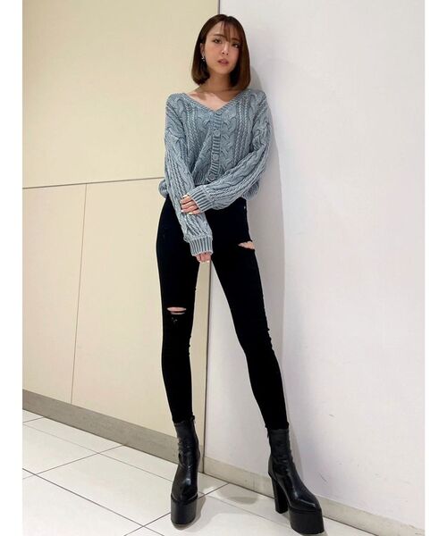 GYDA(ジェイダ)の「2WAYメッシュスリーブブリーチニットトップス(ニット/セーター・レディース・ネイビー/ベージュ/オリーブ・FREE)」の6枚目の写真