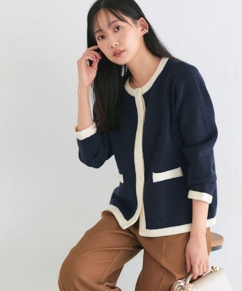 配色ニットジャケット（カーディガン/ボレロ）｜Pierrot（ピエロ）の