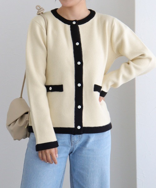 配色ニットジャケット（カーディガン/ボレロ）｜Pierrot（ピエロ）の