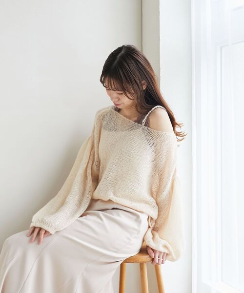 MAJESTIC LEGON(マジェスティックレゴン)の「ドロストメッシュニット(ニット/セーター・レディース・アイボリー/チャコールグレー/ピンク・MEDIUM)」の8枚目の写真