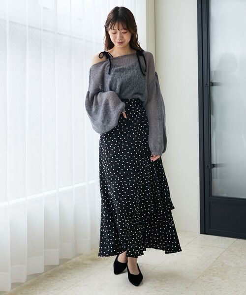 MAJESTIC LEGON(マジェスティックレゴン)の「ドロストメッシュニット(ニット/セーター・レディース・アイボリー/チャコールグレー/ピンク・MEDIUM)」の19枚目の写真