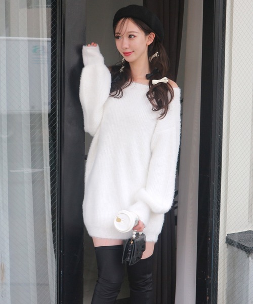 ROYAL PARTY（ロイヤルパーティー）の「シャギーニットワンピース（ワンピース・レディース・オフホワイト/ベージュ/ピンク/ネイビー・FREE）」の5枚目の写真