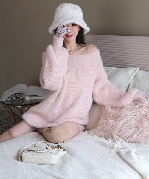 ROYAL PARTY（ロイヤルパーティー）の「シャギーニットワンピース（ワンピース・レディース・オフホワイト/ベージュ/ピンク/ネイビー・FREE）」の17枚目の写真