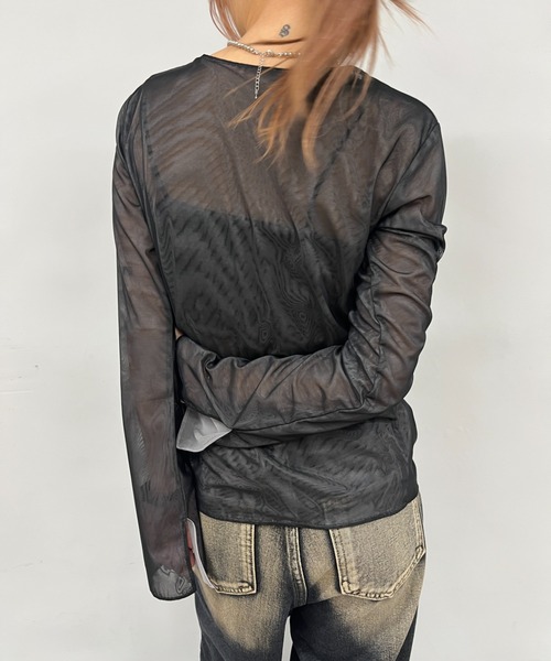 Six M（シックスエム）の「【Six M/シックスエム】ギャザーホックトップス（Tシャツ/カットソー・レディース・ブラック/ブラウン・FREE）」の4枚目の写真