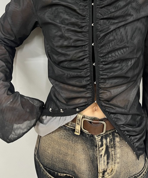 Six M（シックスエム）の「【Six M/シックスエム】ギャザーホックトップス（Tシャツ/カットソー・レディース・ブラック/ブラウン・FREE）」の5枚目の写真