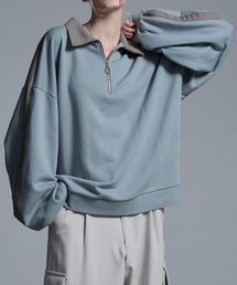 ルーズ ハーフジップサイドラインスウェット