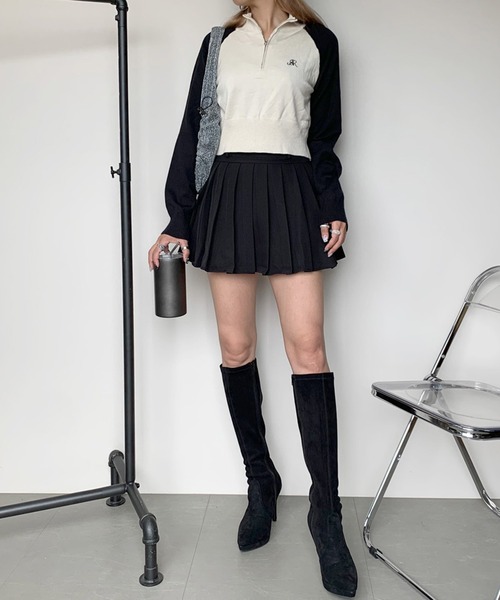 non-hedge（ノンヘッジ）の「ラグランハーフジップショート丈ニットトップス（ニット/セーター・レディース・アイボリー/ベージュ/グレー・FREE）」の6枚目の写真