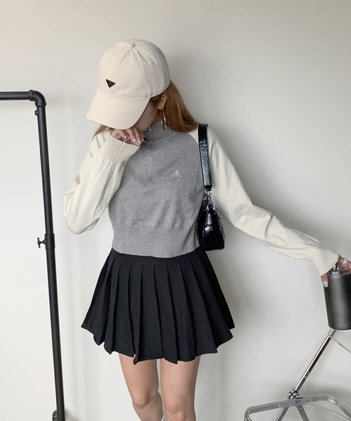 non-hedge（ノンヘッジ）の「ラグランハーフジップショート丈ニットトップス（ニット/セーター・レディース・アイボリー/ベージュ/グレー・FREE）」の11枚目の写真