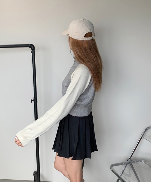 non-hedge（ノンヘッジ）の「ラグランハーフジップショート丈ニットトップス（ニット/セーター・レディース・アイボリー/ベージュ/グレー・FREE）」の12枚目の写真