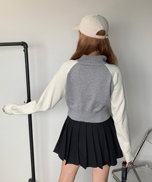 non-hedge（ノンヘッジ）の「ラグランハーフジップショート丈ニットトップス（ニット/セーター・レディース・アイボリー/ベージュ/グレー・FREE）」の13枚目の写真