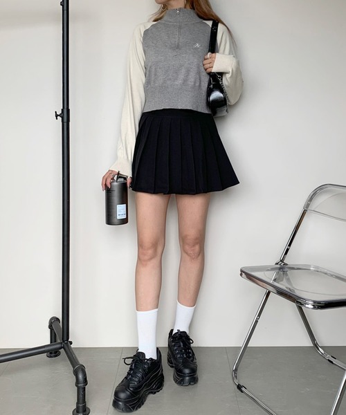 non-hedge（ノンヘッジ）の「ラグランハーフジップショート丈ニットトップス（ニット/セーター・レディース・アイボリー/ベージュ/グレー・FREE）」の18枚目の写真