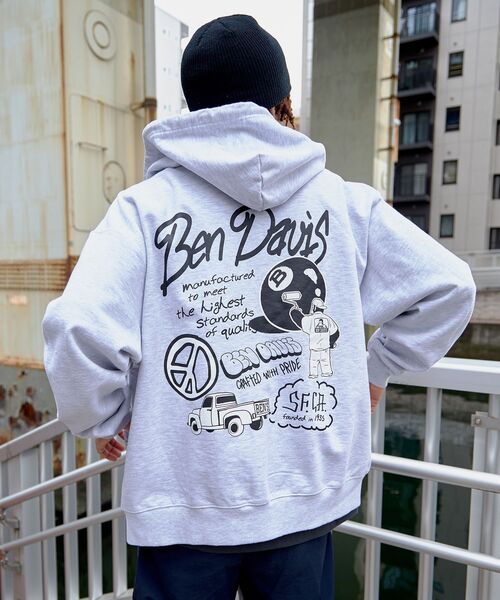 BEN DAVIS ホワイトフーディー　スウェット　ジップパーカー　ベンデイビス BEN DAVIS セール ベンデイビス ダブル ジップパーカー