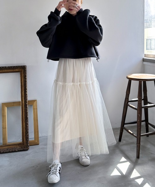 EPIMI E'PIMMY（エピミエピミー）の「チュールティアードスカート（スカート・レディース・アイボリー/ブラック/グレー・MEDIUM）」の4枚目の写真