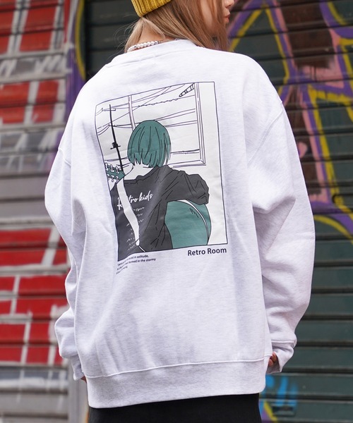1111clothing（ワンフォークロージング）の「イラスト 裏起毛 スウェットシャツ / Illustration Brushed Lining Sweatshirt（スウェット・メンズ・ホワイト系1/ホワイト系2/ブラック/ミント・M/L）」の3枚目の写真
