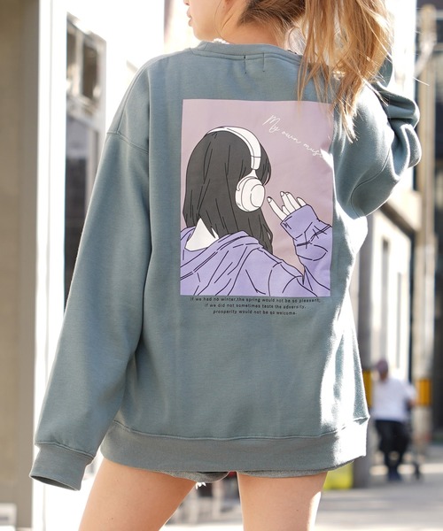 1111clothing（ワンフォークロージング）の「イラスト 裏起毛 スウェットシャツ / Illustration Brushed Lining Sweatshirt（スウェット・メンズ・ホワイト系1/ホワイト系2/ブラック/ミント・M/L）」の4枚目の写真