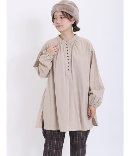 Samansa Mos2（サマンサ モスモス）の「ボタン並びギャザーチュニック（チュニック・レディース・グリーン/ブラック/イエロー/ベージュ・F）」の10枚目の写真