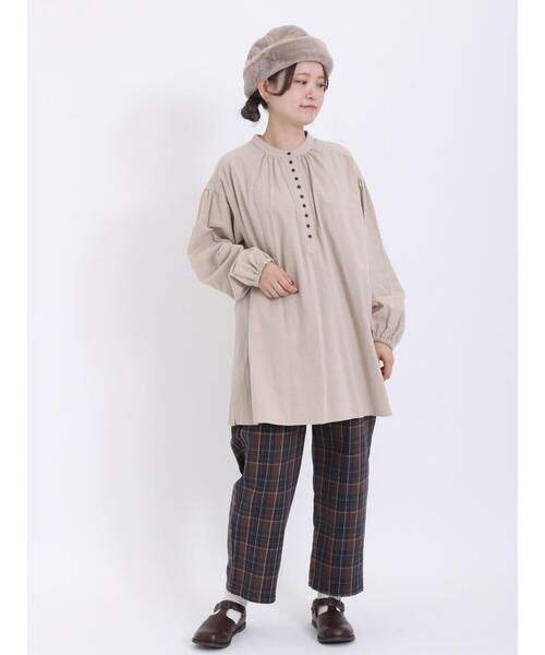 Samansa Mos2（サマンサ モスモス）の「ボタン並びギャザーチュニック（チュニック・レディース・グリーン/ブラック/イエロー/ベージュ・F）」の12枚目の写真