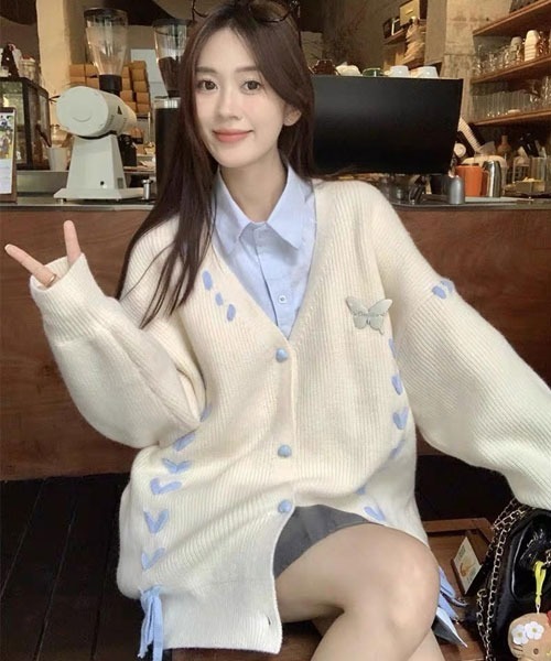 Mayree(メイリー)の「【Mayree】紐リボン ニット トップス カーディガン(ニット/セーター・レディース・ホワイト/ブラック・FREE)」の7枚目の写真