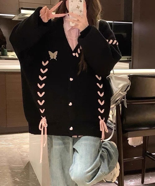 Mayree(メイリー)の「【Mayree】紐リボン ニット トップス カーディガン(ニット/セーター・レディース・ホワイト/ブラック・FREE)」の10枚目の写真