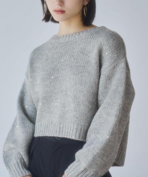 coen（コーエン）の「スパンコールクルーネックニット（ニット/セーター・レディース・ベージュ/ライトグレー/ネイビー・L/M）」の4枚目の写真