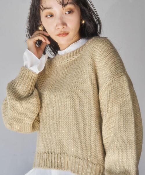 coen（コーエン）の「スパンコールクルーネックニット（ニット/セーター・レディース・ベージュ/ライトグレー/ネイビー・L/M）」の21枚目の写真