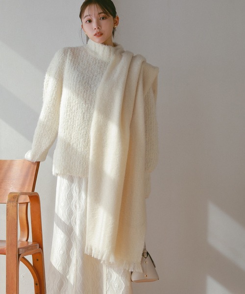 N.（N. Natural Beauty Basic）（エヌエヌナチュラルビューティーベーシック）の「◆ブークレーシャギー無地ストール（ストール/ショール・レディース・ライトグリーン/オフホワイト/サーモンピンク・ﾌﾘ-）」の10枚目の写真