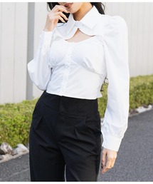 LATINA | 胸開き ギャザー ブラウス シャツ 襟付き 長袖(シャツ/ブラウス)